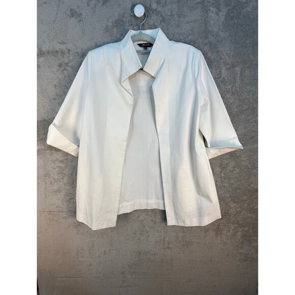 Misook Jacket Small White Open Front 3/4 Sleeve Preppy Minimalist Flaw NWT - Picture 1 of 10
